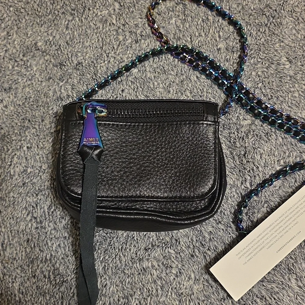 NWT Aimee Kestenberg Iridescent Metal Accents Black Pebbled Leather Mini Bag - Picture 2 of 7